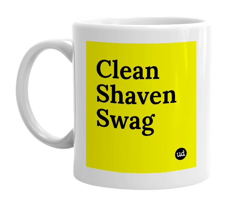 White mug with 'Clean Shaven Swag' in bold black letters