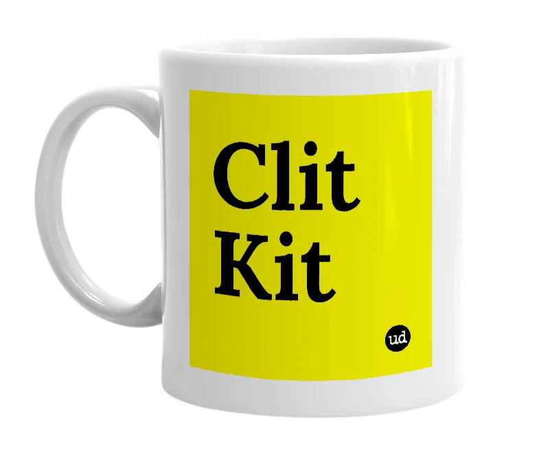 White mug with 'Clit Kit' in bold black letters