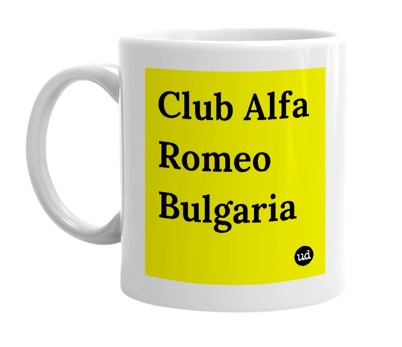 White mug with 'Club Alfa Romeo Bulgaria' in bold black letters