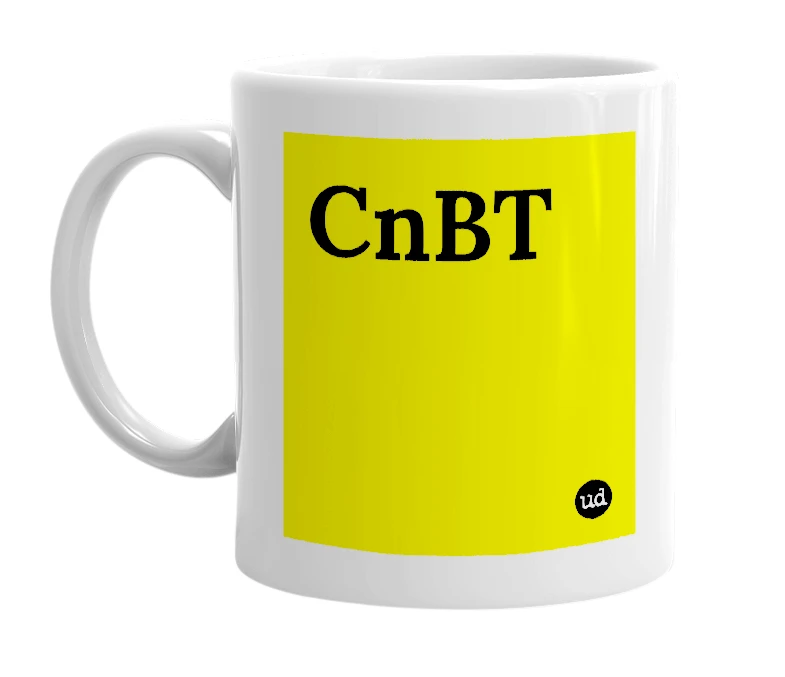 White mug with 'CnBT' in bold black letters