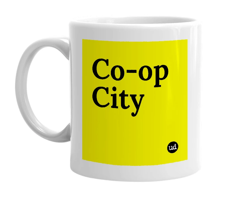 White mug with 'Co-op City' in bold black letters