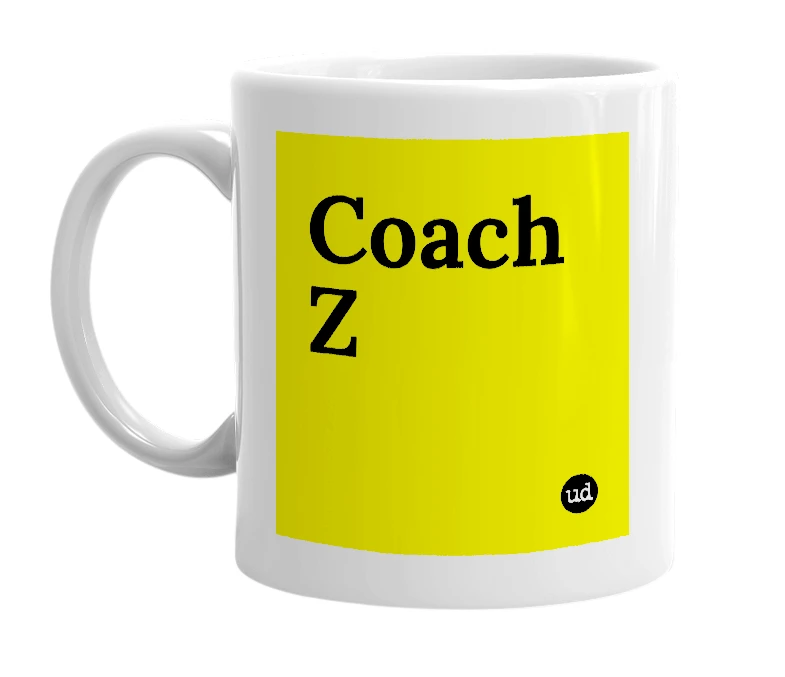 White mug with 'Coach Z' in bold black letters