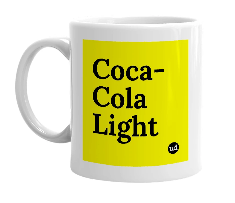 White mug with 'Coca-Cola Light' in bold black letters