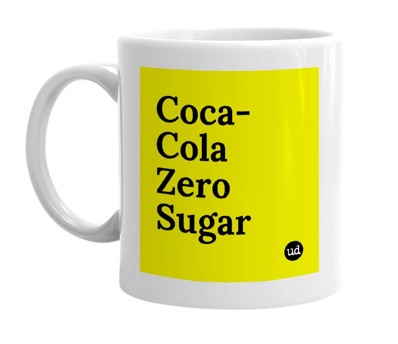 White mug with 'Coca-Cola Zero Sugar' in bold black letters