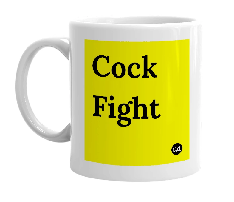 White mug with 'Cock Fight' in bold black letters