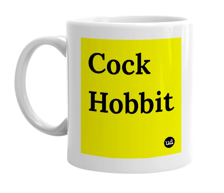 White mug with 'Cock Hobbit' in bold black letters