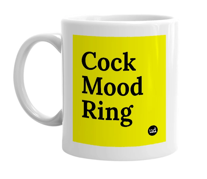 White mug with 'Cock Mood Ring' in bold black letters