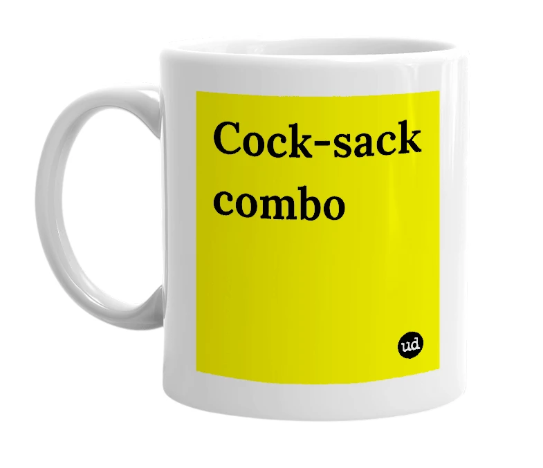 White mug with 'Cock-sack combo' in bold black letters