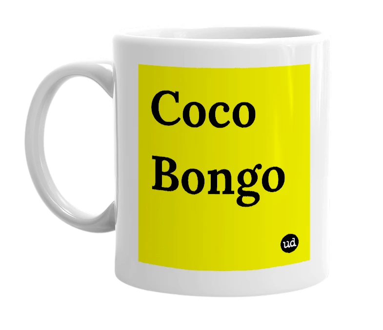 White mug with 'Coco Bongo' in bold black letters