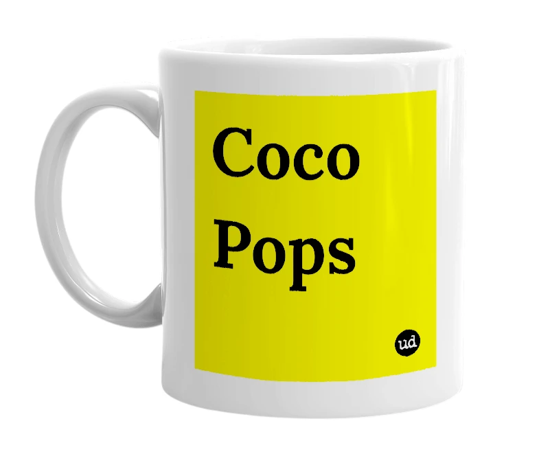 White mug with 'Coco Pops' in bold black letters