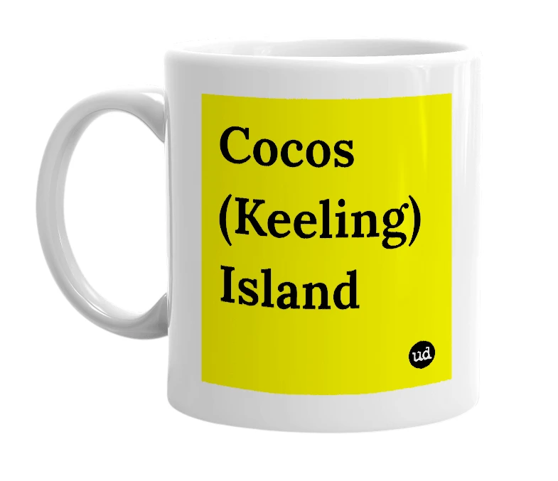 White mug with 'Cocos (Keeling) Island' in bold black letters