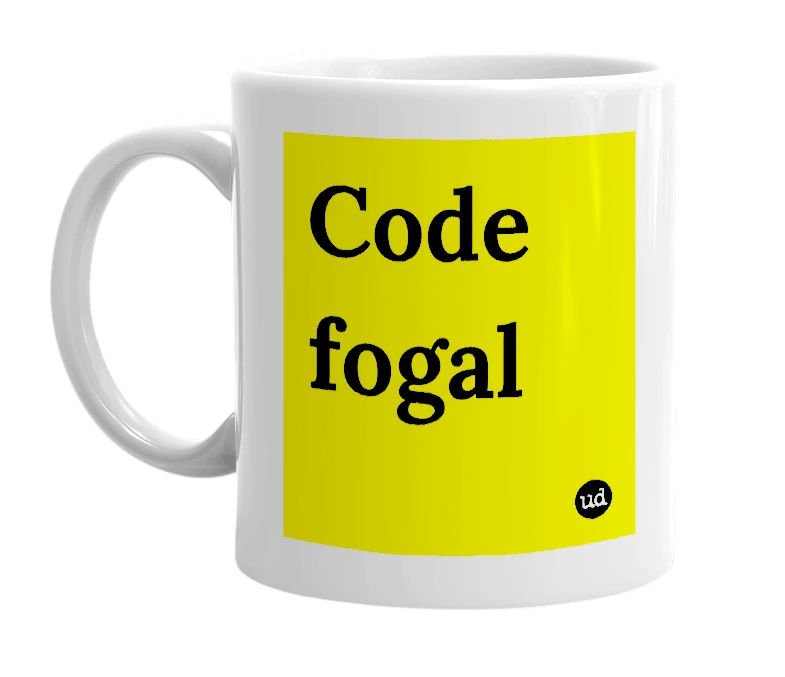 White mug with 'Code fogal' in bold black letters