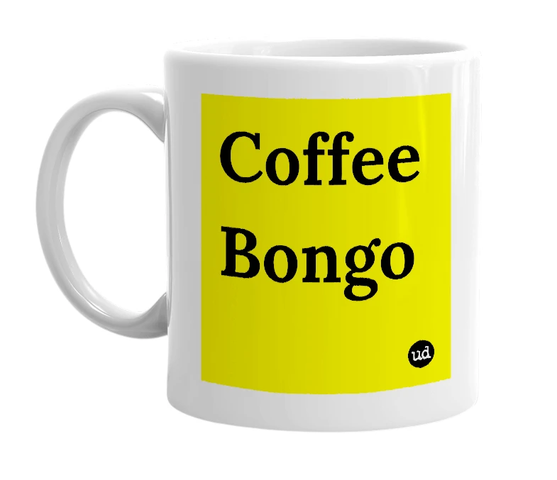 White mug with 'Coffee Bongo' in bold black letters