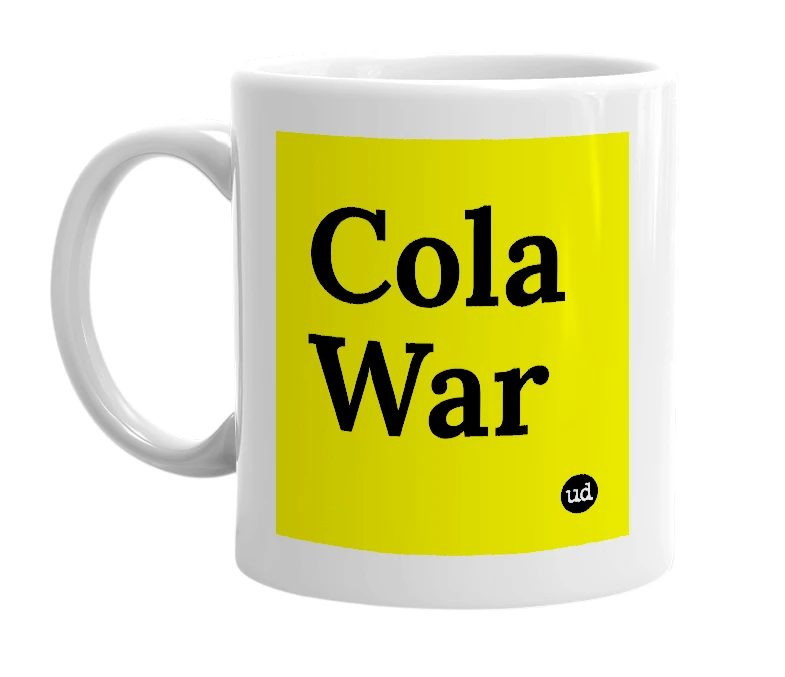 White mug with 'Cola War' in bold black letters