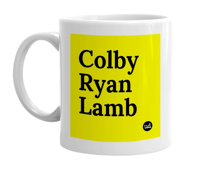 White mug with 'Colby Ryan Lamb' in bold black letters