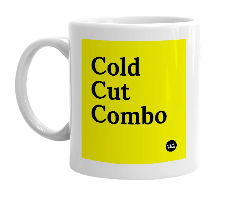 White mug with 'Cold Cut Combo' in bold black letters