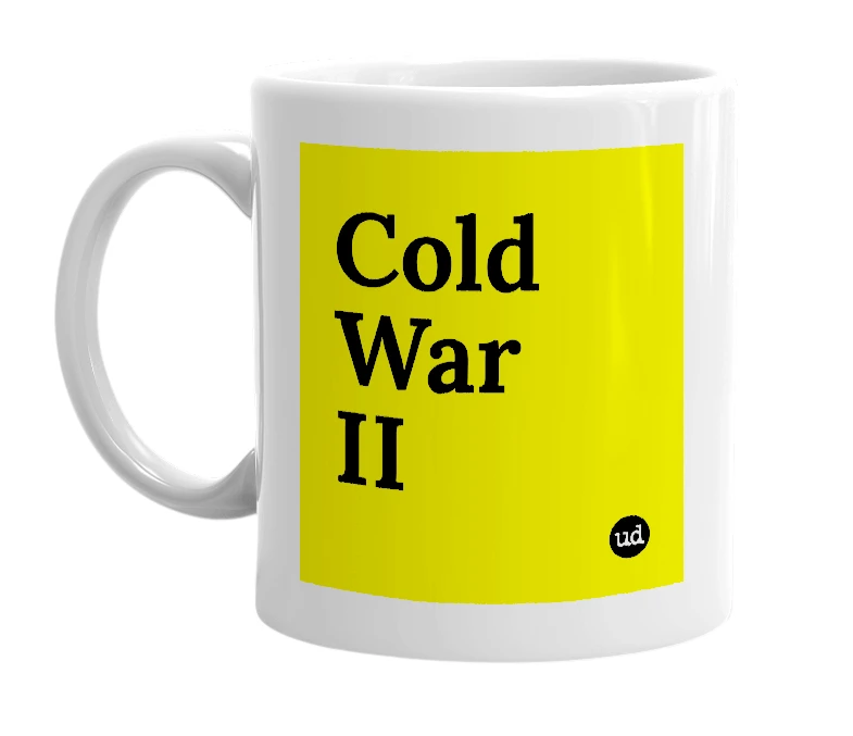 White mug with 'Cold War II' in bold black letters