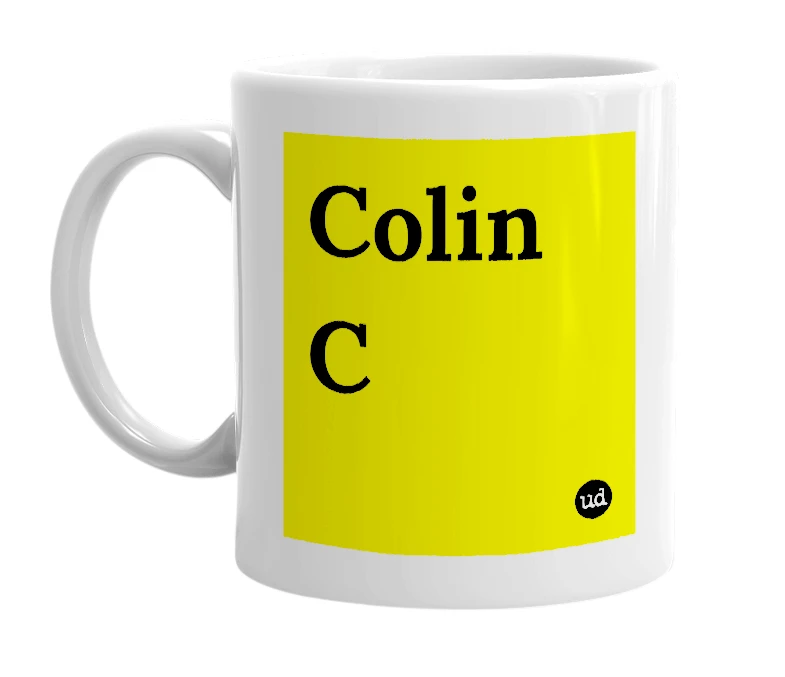 White mug with 'Colin C' in bold black letters