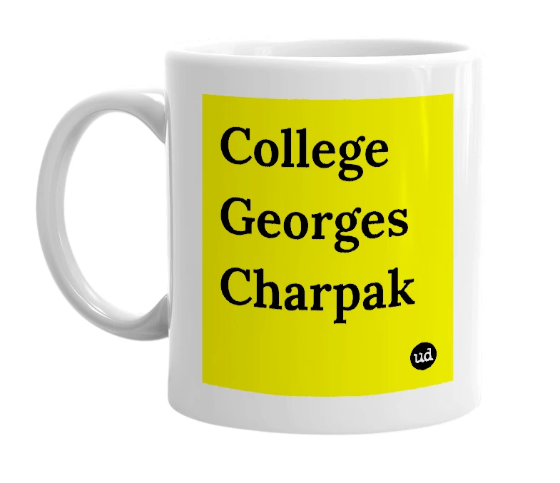 White mug with 'College Georges Charpak' in bold black letters