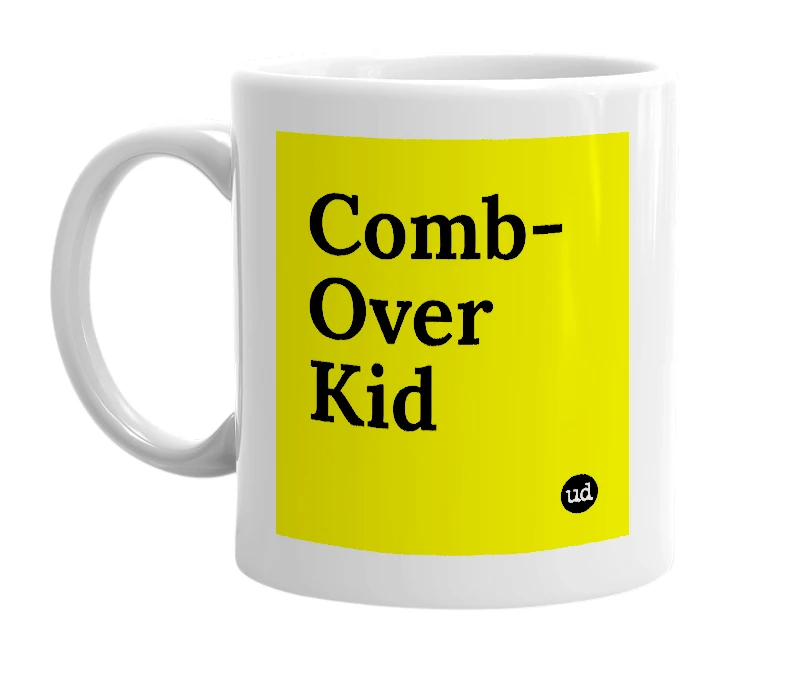 White mug with 'Comb-Over Kid' in bold black letters