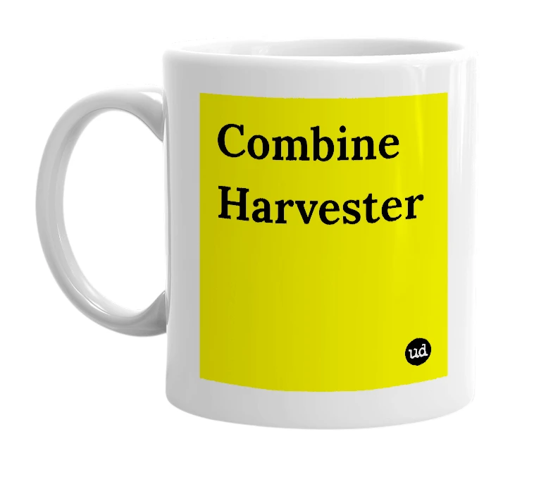 White mug with 'Combine Harvester' in bold black letters