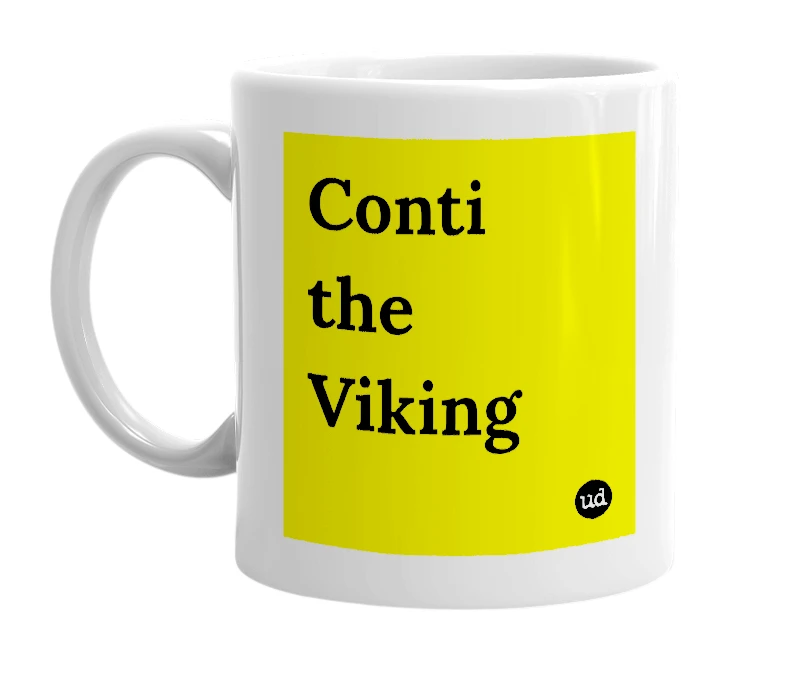 White mug with 'Conti the Viking' in bold black letters
