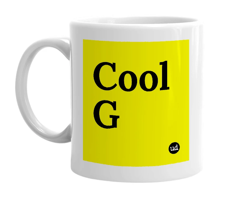 White mug with 'Cool G' in bold black letters