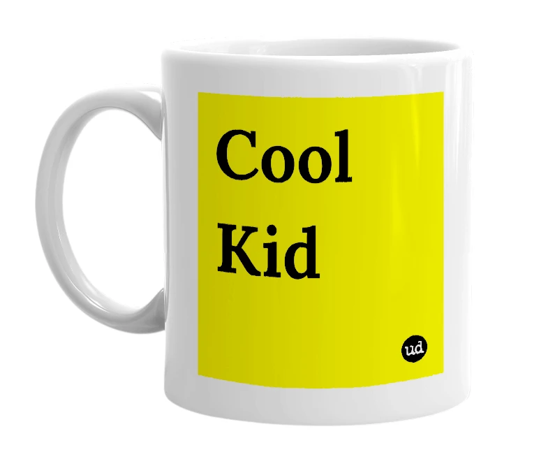 White mug with 'Cool Kid' in bold black letters