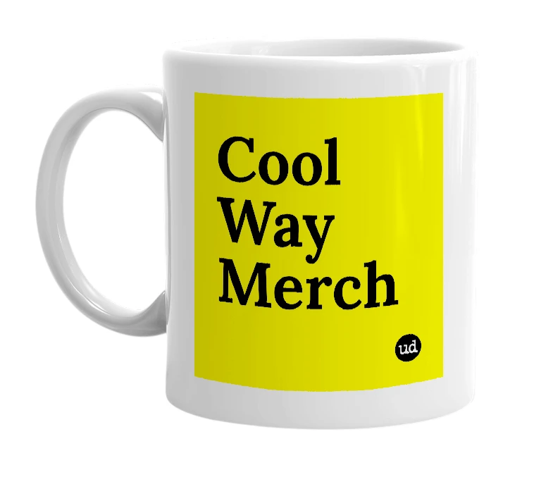 White mug with 'Cool Way Merch' in bold black letters
