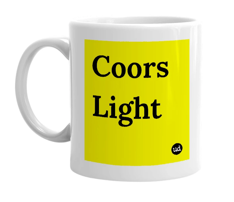 White mug with 'Coors Light' in bold black letters