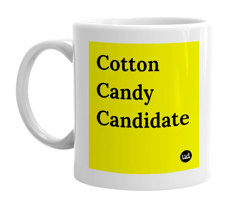 White mug with 'Cotton Candy Candidate' in bold black letters