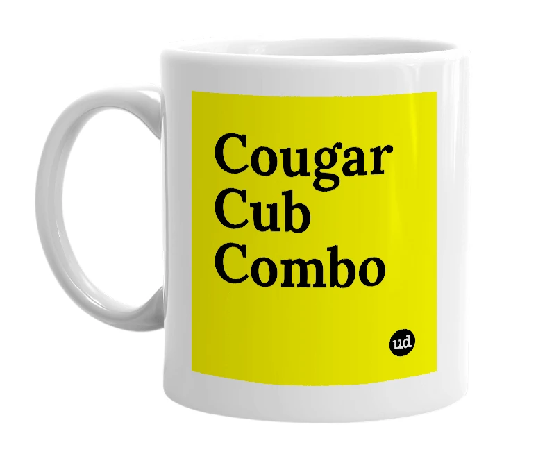 White mug with 'Cougar Cub Combo' in bold black letters