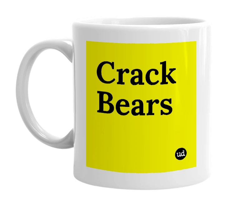 White mug with 'Crack Bears' in bold black letters