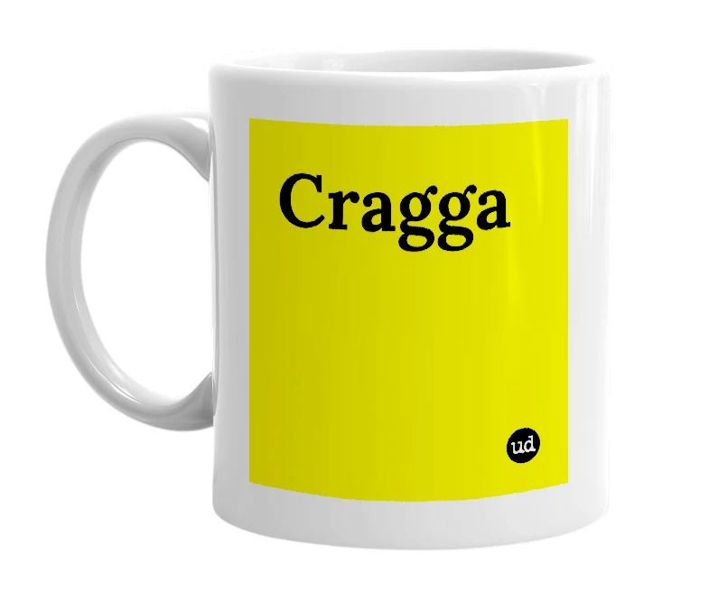 White mug with 'Cragga' in bold black letters