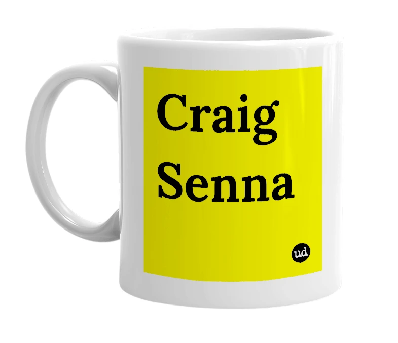 White mug with 'Craig Senna' in bold black letters