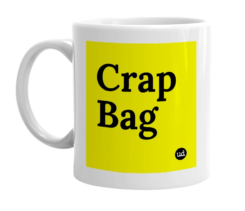 White mug with 'Crap Bag' in bold black letters