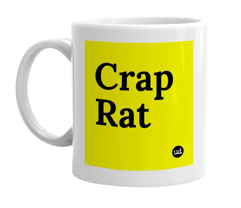 White mug with 'Crap Rat' in bold black letters