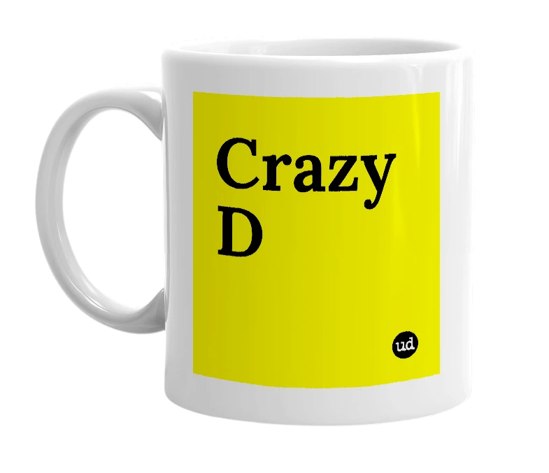 White mug with 'Crazy D' in bold black letters