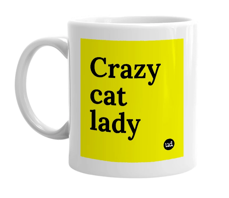 White mug with 'Crazy cat lady' in bold black letters