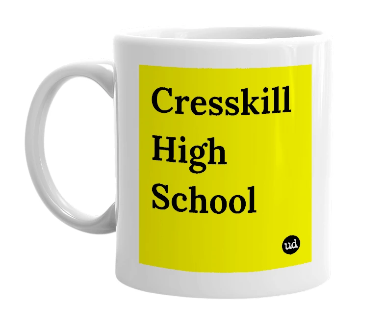 White mug with 'Cresskill High School' in bold black letters