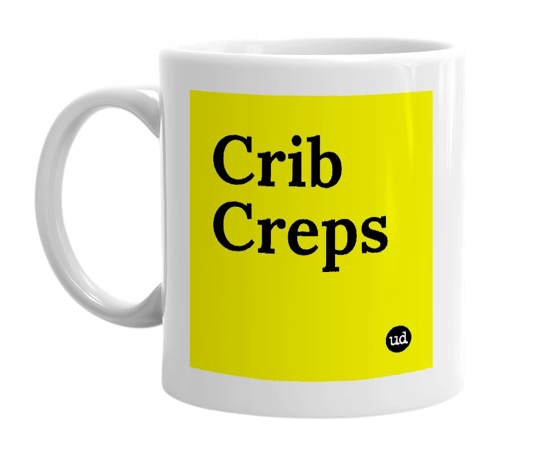 White mug with 'Crib Creps' in bold black letters