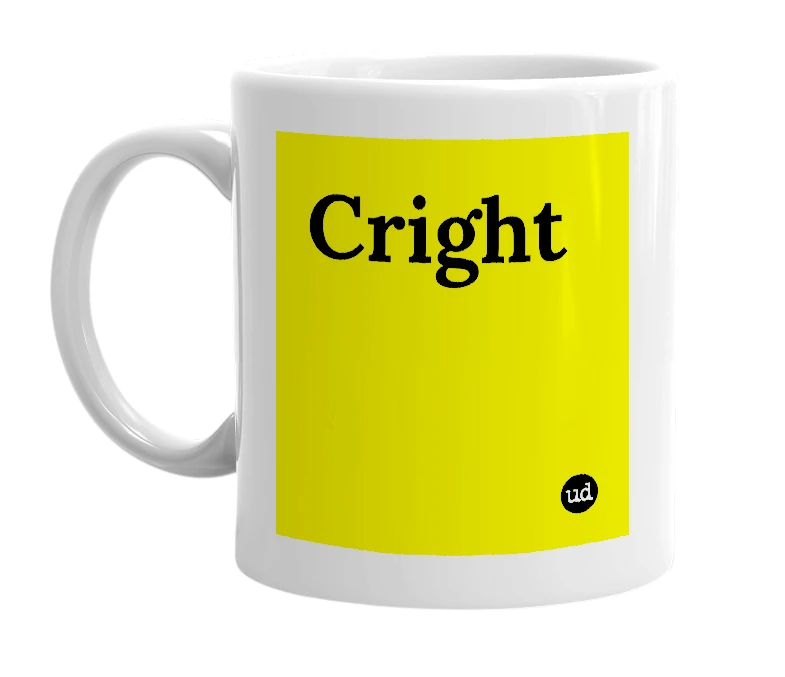 White mug with 'Cright' in bold black letters