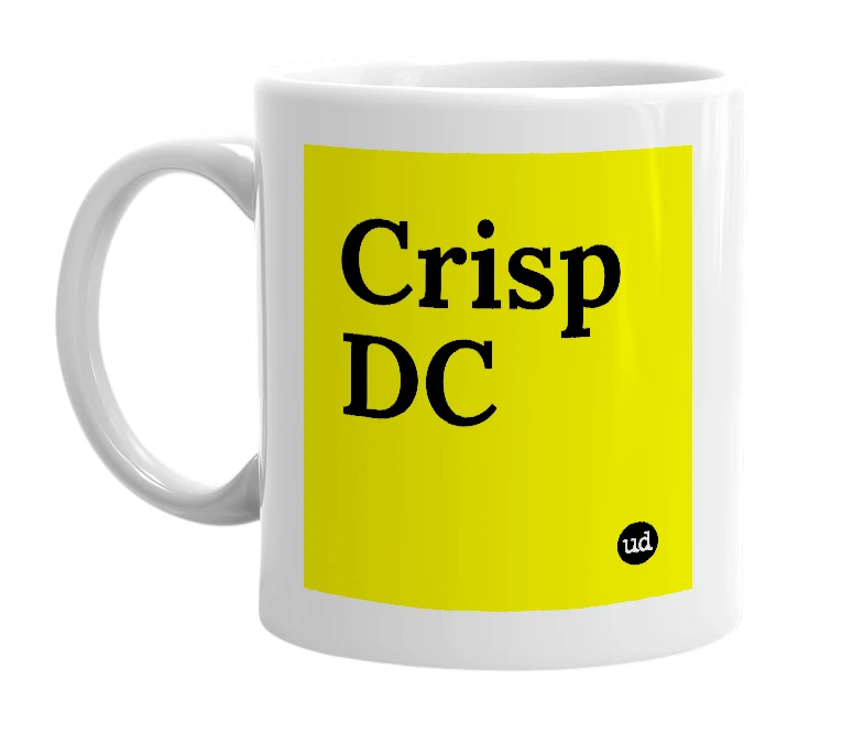 White mug with 'Crisp DC' in bold black letters