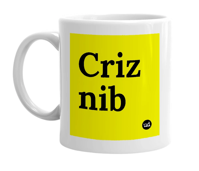 White mug with 'Criz nib' in bold black letters