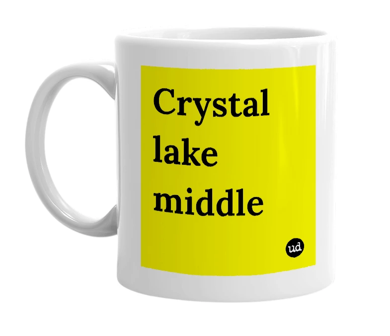 White mug with 'Crystal lake middle' in bold black letters