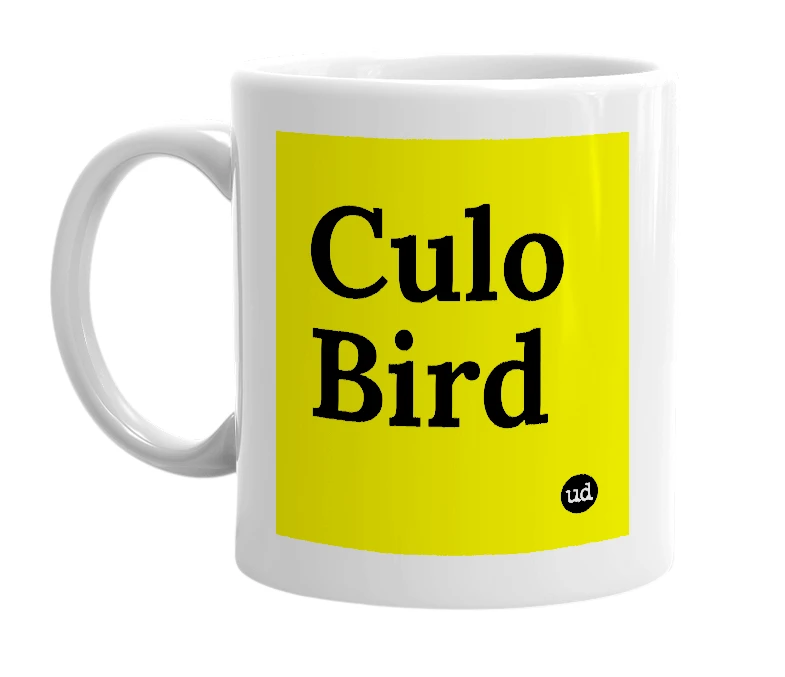 White mug with 'Culo Bird' in bold black letters