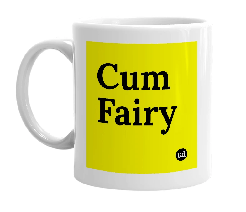 White mug with 'Cum Fairy' in bold black letters