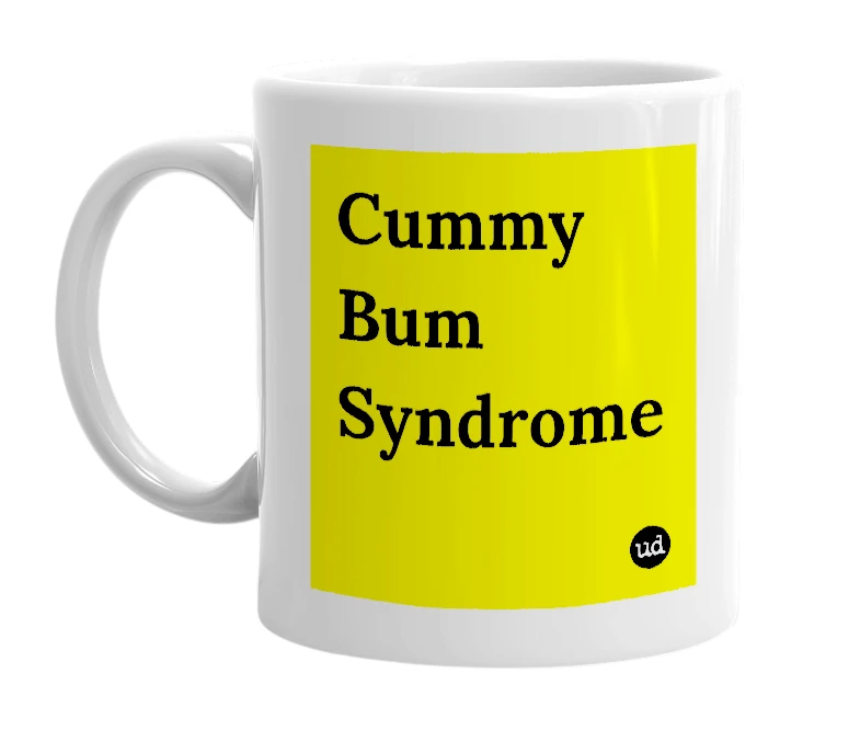 White mug with 'Cummy Bum Syndrome' in bold black letters