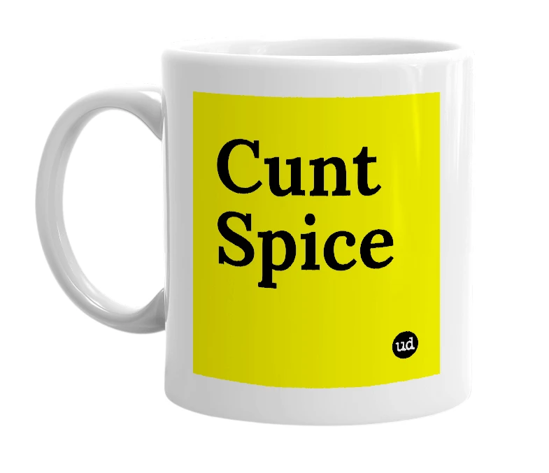 White mug with 'Cunt Spice' in bold black letters