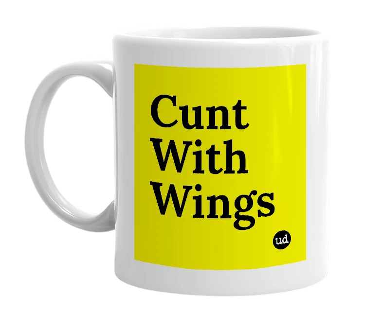 White mug with 'Cunt With Wings' in bold black letters